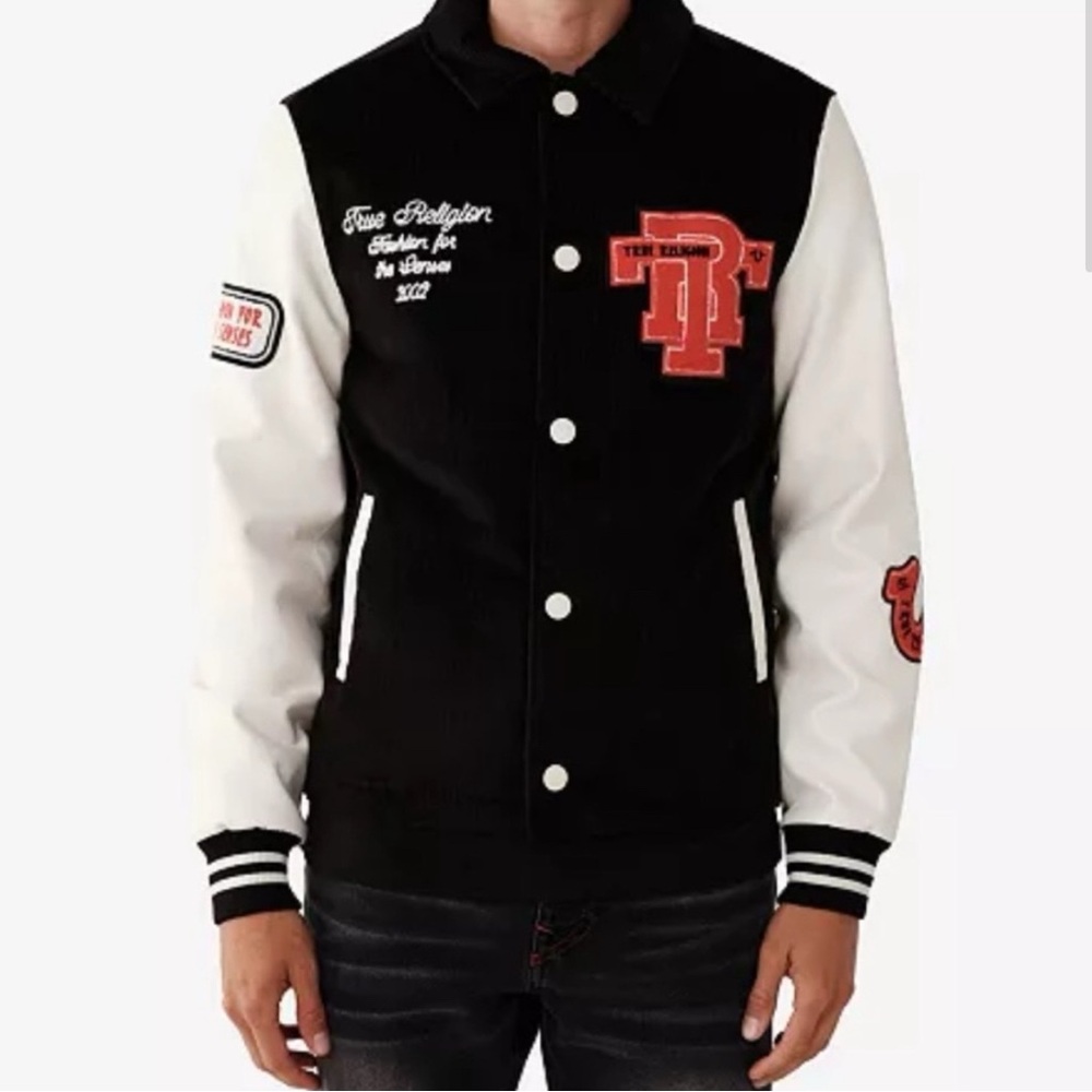 True Religion Varsity Letterman Jacket | Black & White | Size L | Rare